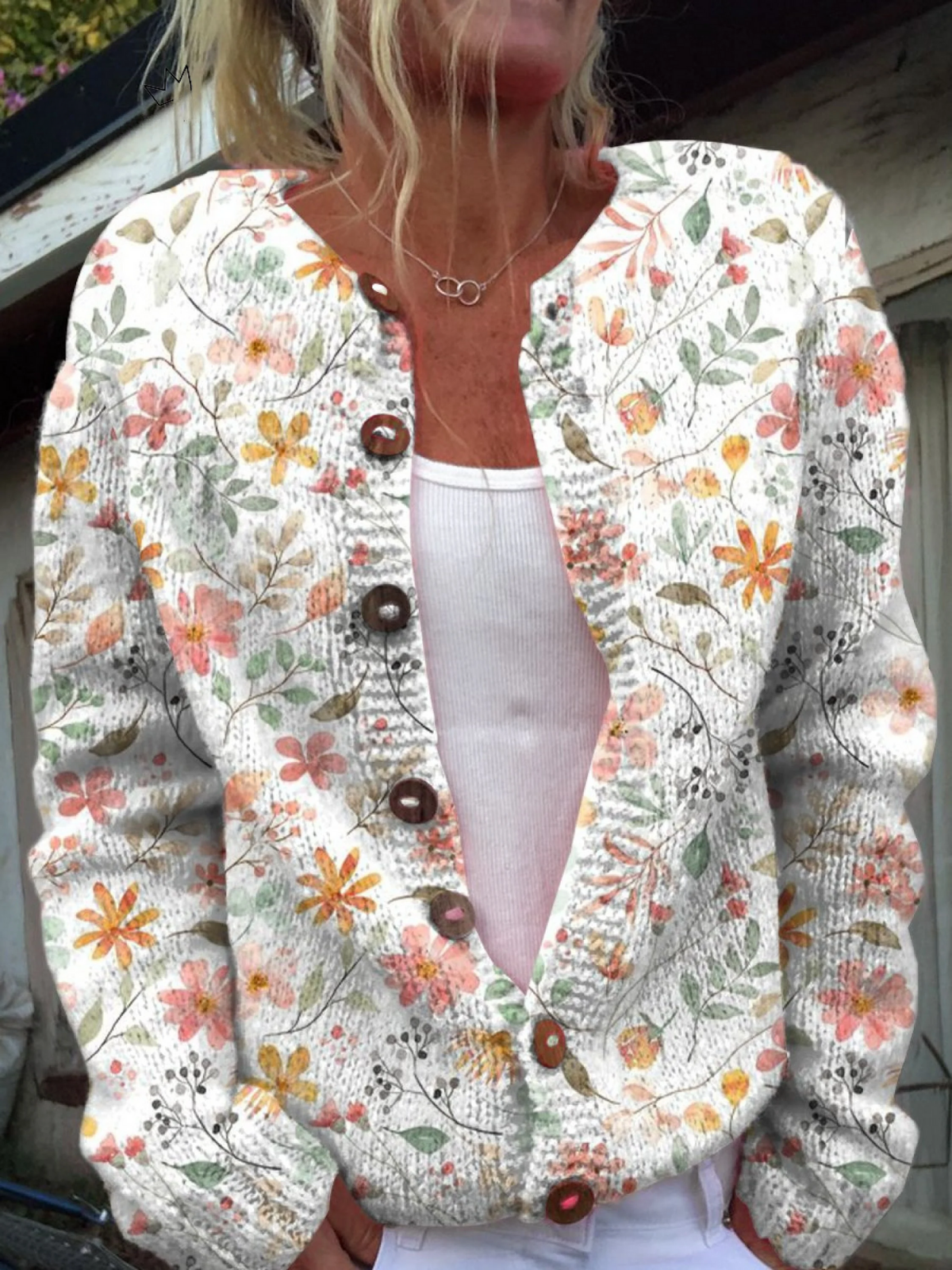 GRETA | Kwiecisty kardigan z dzianiny w stylu vintage