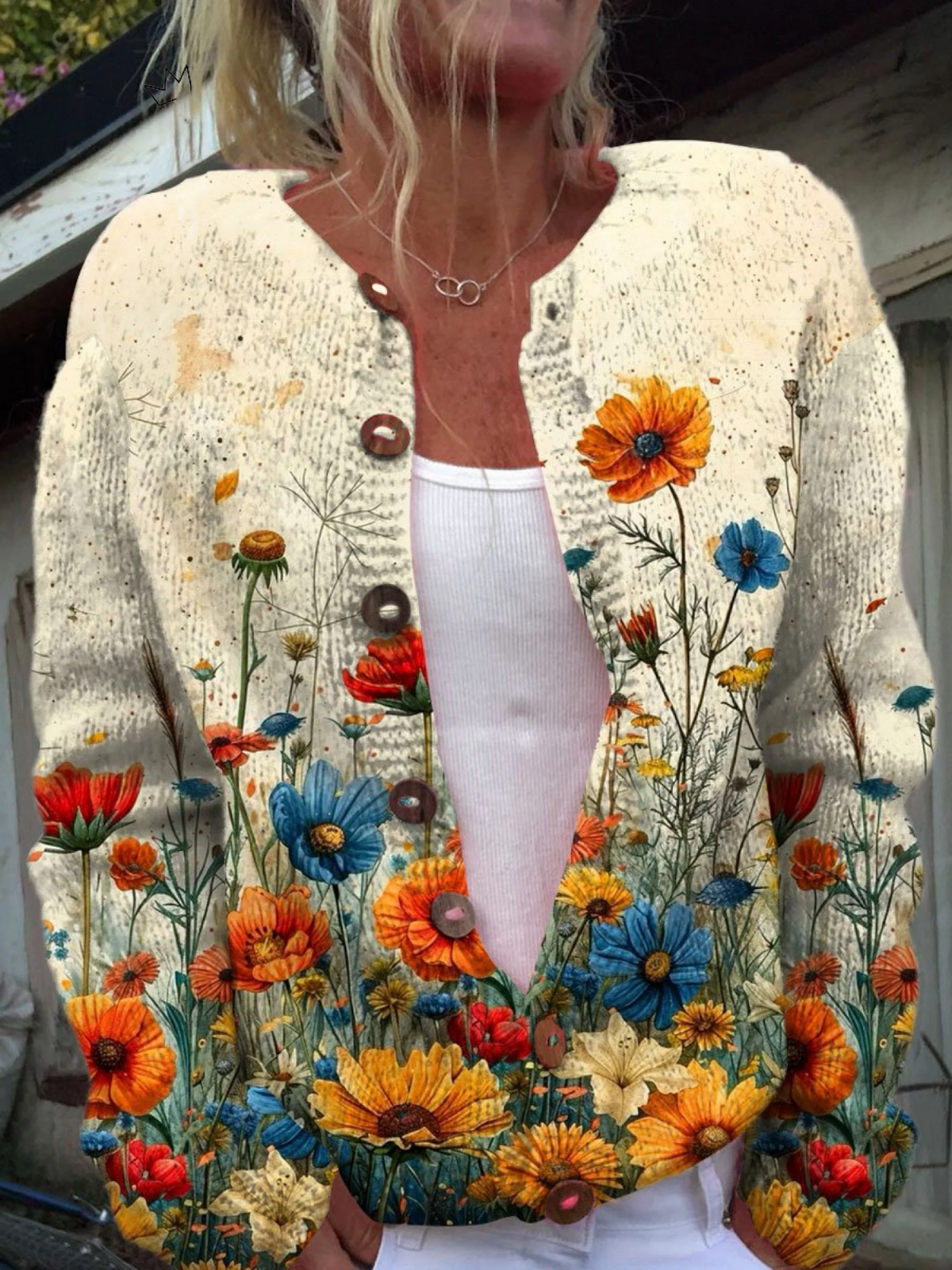 TANSY | Kwiecisty kardigan z dzianiny w stylu vintage